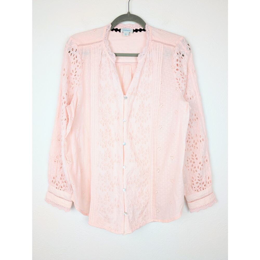 Sundance Valeria Top Blouse Eyelet Lace Bohemian Western Blush Pink Size L - Picture 2 of 12